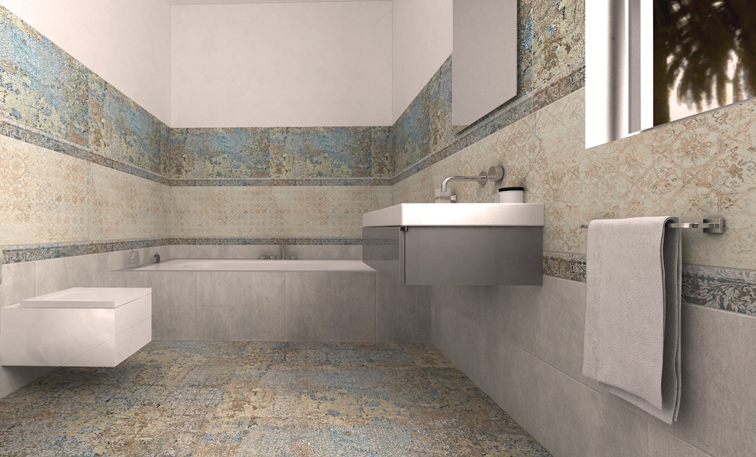 White And Gray Trellis Bathroom Carpet Tiles Design Ideas